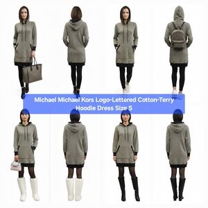 Michael Michael Kors Logo-Lettered Cotton-Terry Hoodie Dress Size S